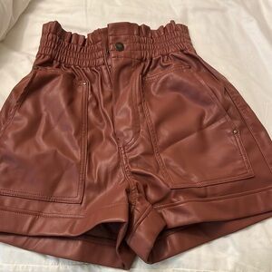 Zara Brown High Waist Shorts with Glossy Finish